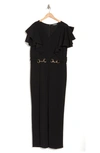 By Design Nova Flutter Sleeve Scuba Crepe Jumpsuit In Black