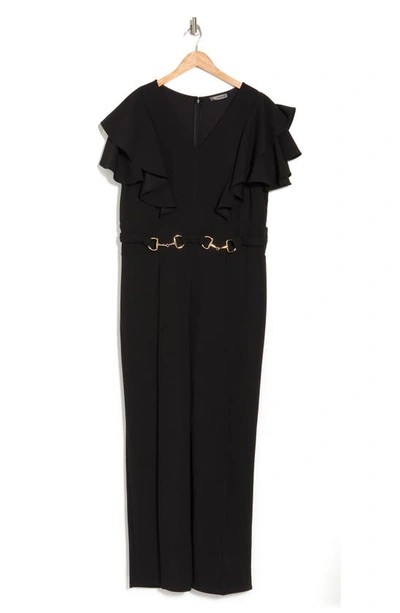 By Design Nova Flutter Sleeve Scuba Crepe Jumpsuit In Black