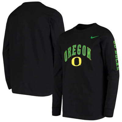 Nike Kids' Youth  Black Oregon Ducks Arch & Logo 2-hit Long Sleeve T-shirt