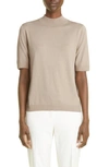 Lafayette 148 Mock Neck Short Sleeve Sweater In Khaki