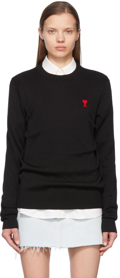 Ami Alexandre Mattiussi Ami De Coeur Merino Wool Sweater In Black