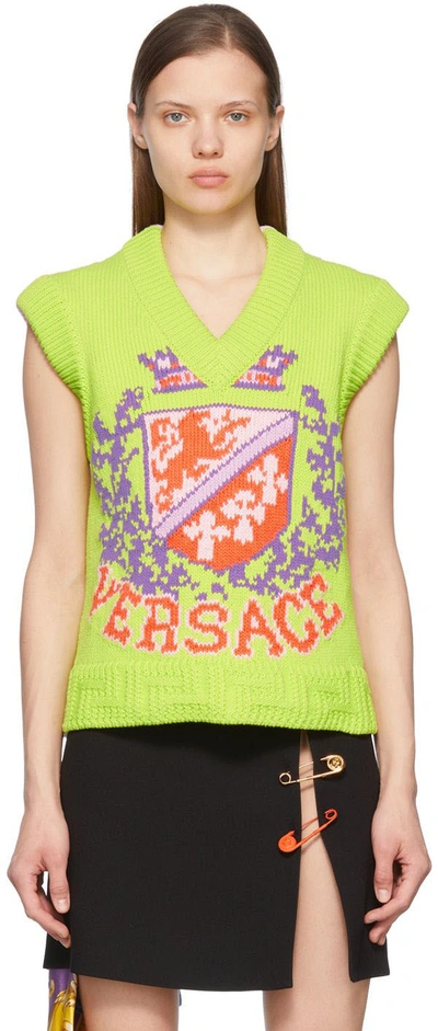 Versace Green & Pink Cotton Vest In Citron