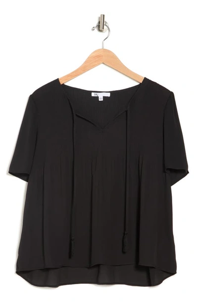 Daniel Rainn Flutter Sleeve Pleated Tassel Top In Black