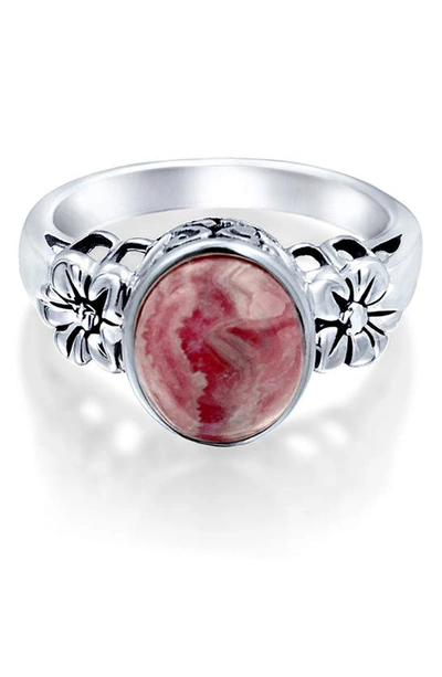 Bling Jewelry Flower Oval Pink Ring In Silver