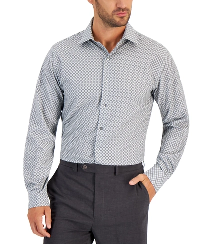 Alfani Men's Slim Fit 4-way Stretch Geo Print Dress Shirt, Created For Macy's In White Black