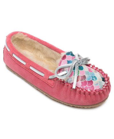Minnetonka Kids' Toddler Girls Cassie Moccasin Slippers In Mermaid Hot Pink