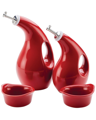 Rachael Ray Ceramics Evoo 4-pc. Dispensing Bottle & Ramekin Dipper Set In Red