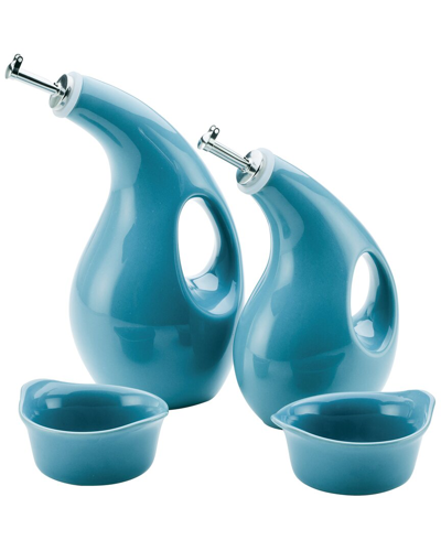 Rachael Ray Ceramics Evoo 4-pc. Dispensing Bottle & Ramekin Dipper Set In Blue