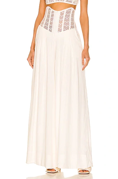 Patbo Tulle-trimmed Woven Wide-leg Pants In White