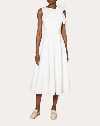 Roksanda Brigitte Bow-shoulder Cotton-poplin Midi Dress In White