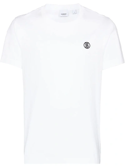 Burberry White Embroidered Logo Cotton T-shirt