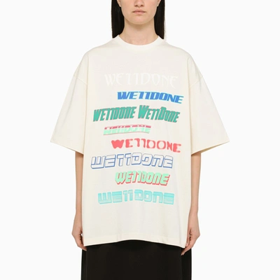 We11 Done Ivory-coloured T-shirt With Contrasting Print In White