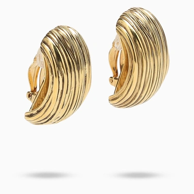 Saint Laurent Gold-coloured Striped Dome Earrings In Metal