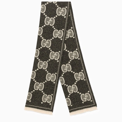 Gucci Black/ivory Gg Jacquard Scarf