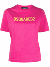 Dsquared2 Logo-print Cotton T-shirt In Fuchsia,yellow
