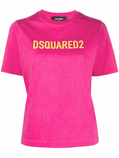 Dsquared2 Logo-print Cotton T-shirt In Pink
