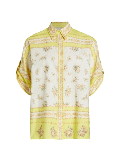 Alemais Catalina Floral-print Cotton And Linen-blend Voile Shirt In Yellow