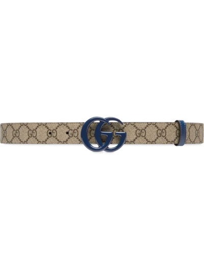 Gucci Gg Marmont Reversible Thin Belt In Blu