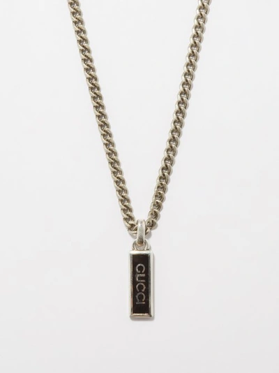 Gucci Sterling Silver Enamel Pendant Necklace In Silver-tone