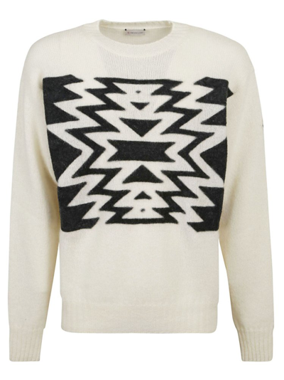 Moncler Geometric Knit Crewneck Sweater In White