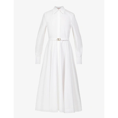 Valentino Logo-buckle Relaxed-fit Cotton-poplin Midi Dress In White