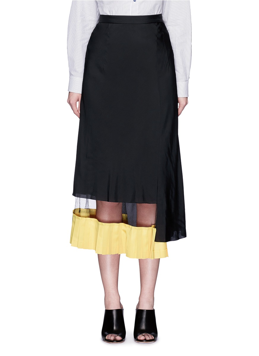 Toga Pleated-trim Taffeta Midi Skirt In Black | ModeSens
