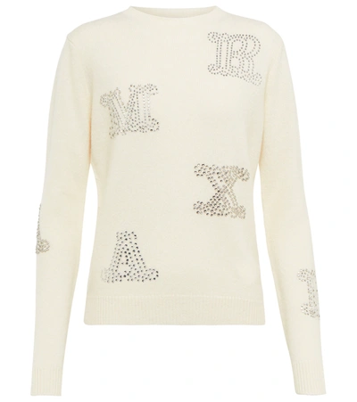 Max Mara Mia Embellished Logo Cashmere Sweater In Crema