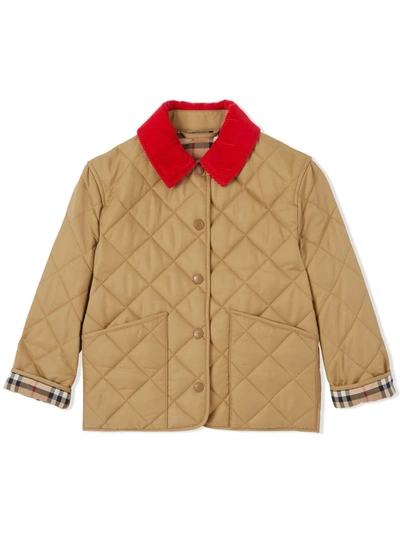Burberry Kids' Corduroy-collar Quilted Jacket In Brown