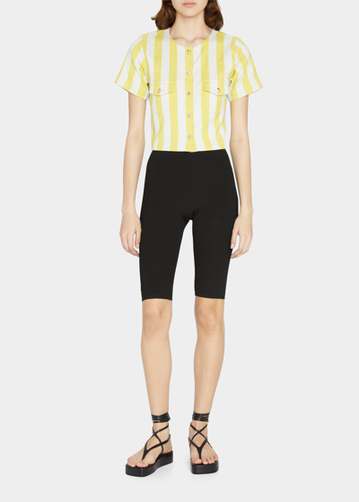 Miguelina Rina Striped Button-front Crop Top In Citrus