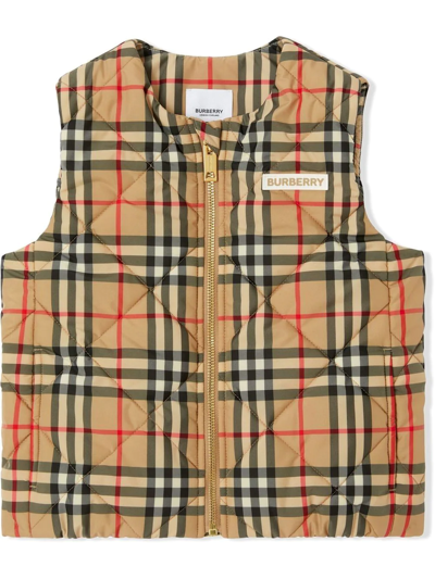 Burberry Kids' Neutral Vintage Check Quilted Gilet In Brown
