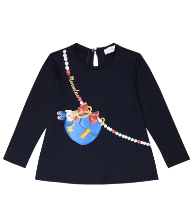 Monnalisa Kids' Printed Jersey Long-sleeved Top In Navy