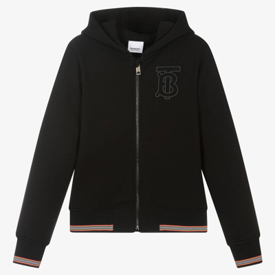 Burberry Kids' Zipped Cotton Jersey Hoodie In Black