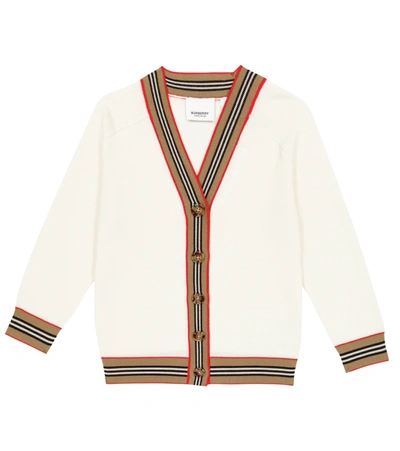 Burberry Ivory Cardigan For Boy With White Embroidered Logo
