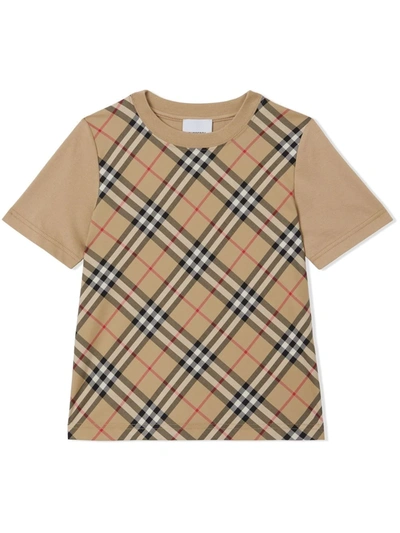Burberry Kids' Eli Vintage Check Cotton T-shirt 3-14 Years In Beige