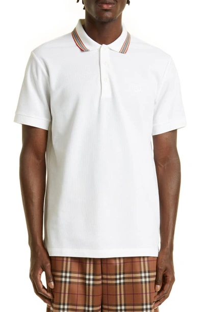 Burberry Men's Pierson Check Trim Polo Shirt In White