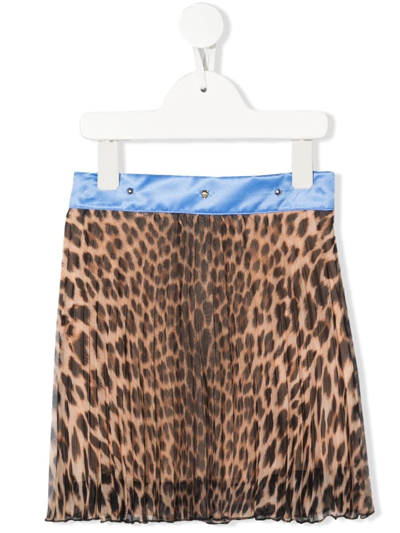 Roberto Cavalli Junior Kids' Leopard-print Pleated Skirt In Brown