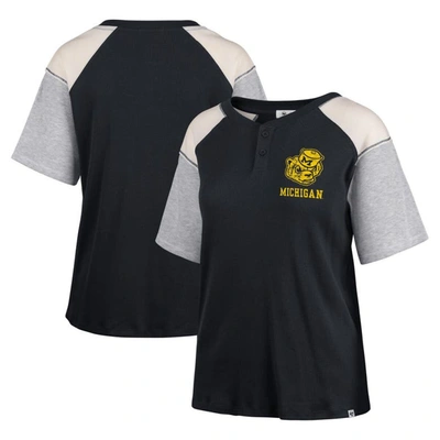 47 Brand '47 Black Michigan Wolverines Underline Harvey Colorblock Raglan Henley T-shirt