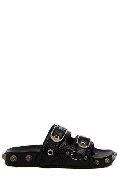 Balenciaga Cagole Studded Leather Sandals In Black