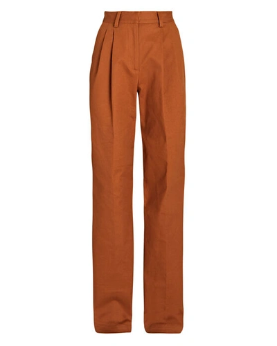 Aknvas O'connor Pleated Straight-leg Pants In Brown