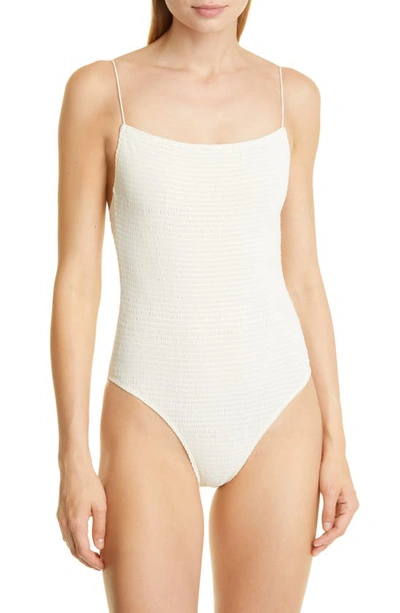 Totême Off-white Smocked One-piece Swimsuit In Tofu