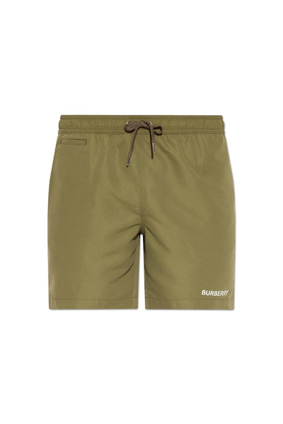 Burberry Khaki Polyester Swim Shorts In Green
