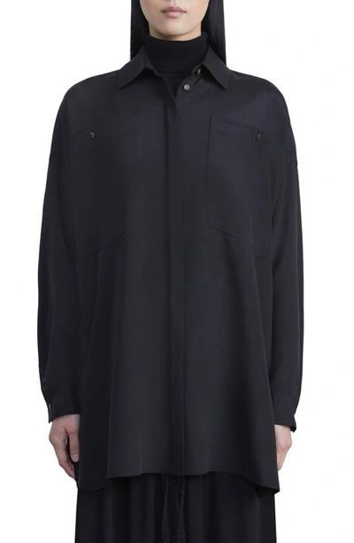 Lafayette 148 Organic Silk Stretch Georgette Oversized Shirt In Black