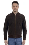 Frye Split Leather Bomber Jacket In Dark Brown