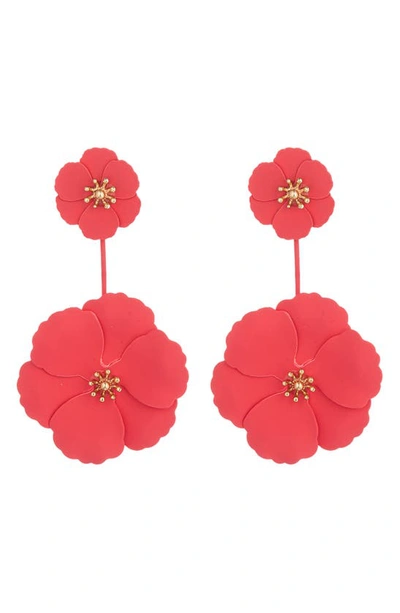 Eye Candy Los Angeles Daisy Floral Drop Earrings In Red