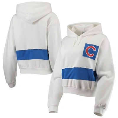 Refried Apparel Women's  White And Royal Chicago Cubs Cropped Pullover Hoodie In White,royal