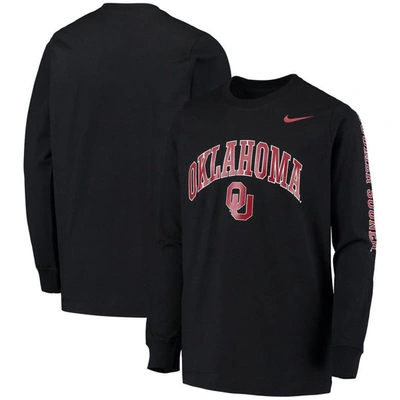 Nike Kids' Big Boys  Black Oklahoma Sooners Arch & Logo 2-hit Long Sleeve T-shirt