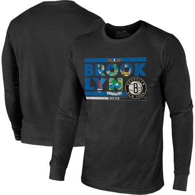 Majestic Threads Black Brooklyn Nets City And State Tri-blend Long Sleeve T-shirt