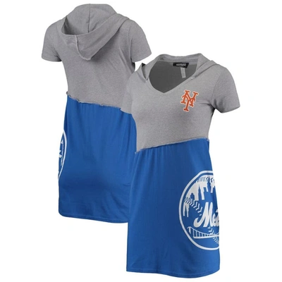 Refried Apparel Heathered Grey/royal New York Mets Hoodie Dress In Heather Grey