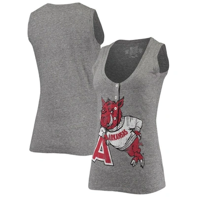 Retro Brand Original  Heathered Gray Arkansas Razorbacks Relaxed Henley Tri-blend V-neck Logo Tank To