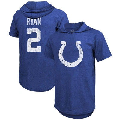 Majestic Threads Matt Ryan Royal Indianapolis Colts Player Name & Number Short Sleeve Hoodie T-shirt